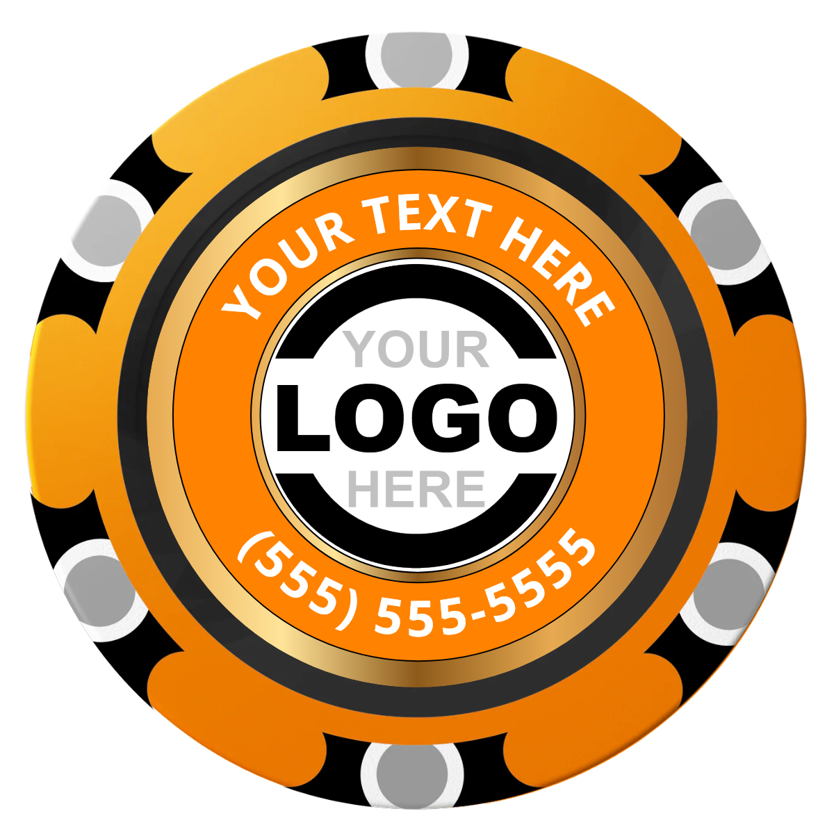 Simple Gold Ring Clay Poker Chips - Orange / Monte Carlo / 40mm - Front