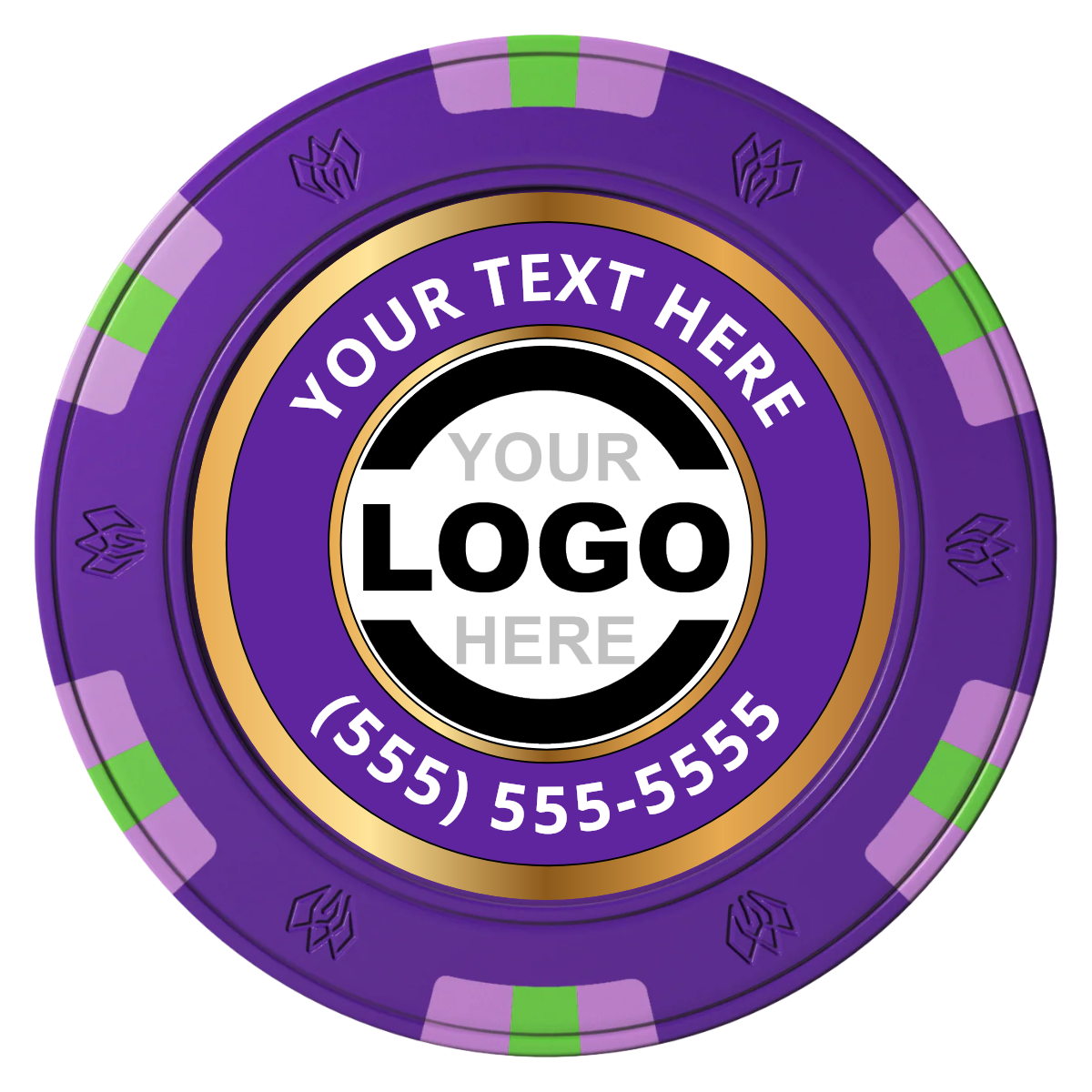 Simple Gold Ring Clay Poker Chips - Purple / 6 Spot Gem / 43mm - Front