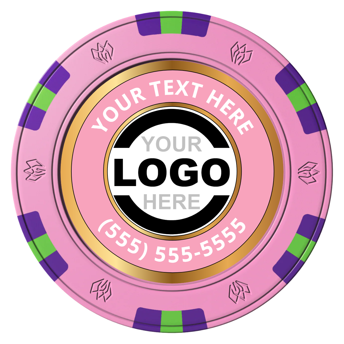 Simple Gold Ring Clay Poker Chips - Pink / 6 Spot Gem / 43mm - Front