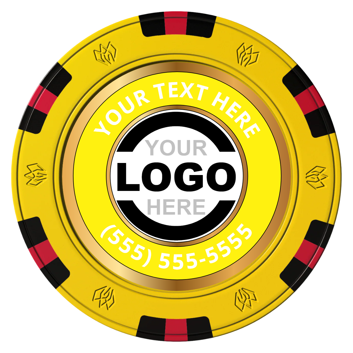 Simple Gold Ring Clay Poker Chips - Yellow / 6 Spot Gem / 40mm - Front