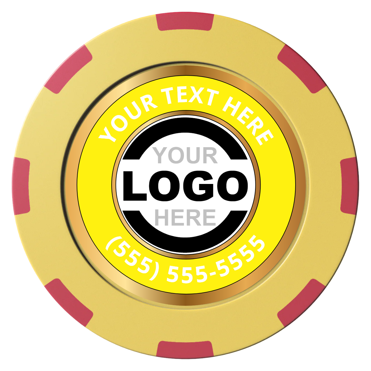 Simple Gold Ring Clay Poker Chips - Yellow / 8 Spot (2 Tone) / 40mm - Front