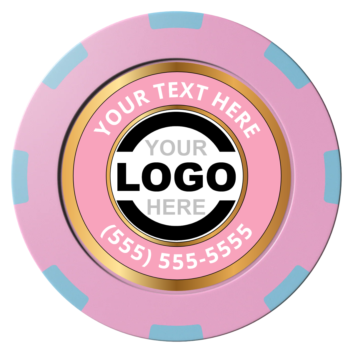 Simple Gold Ring Clay Poker Chips - Pink / 8 Spot (2 Tone) / 40mm - Front