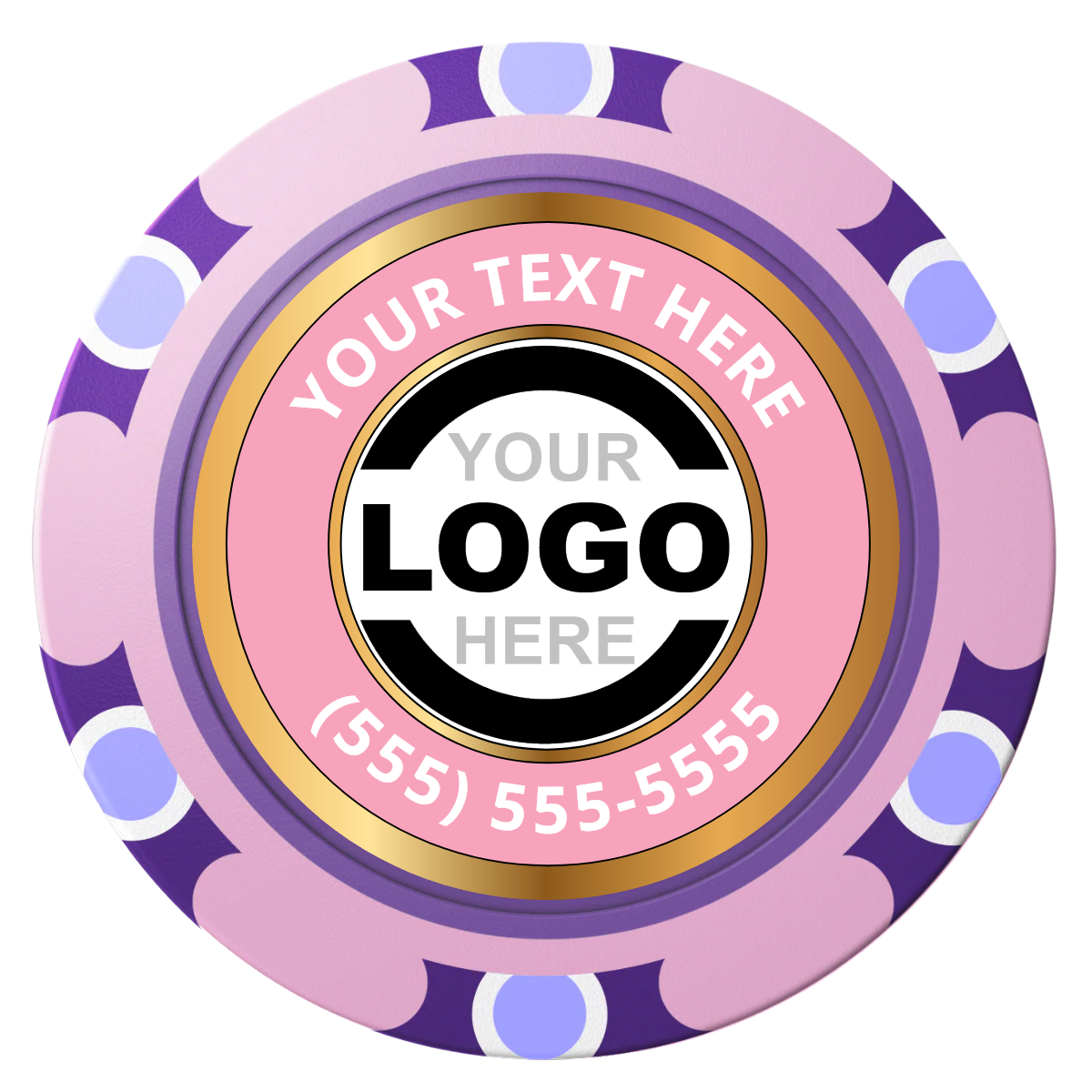 Simple Gold Ring Clay Poker Chips - Pink / Monte Carlo / 40mm - Front