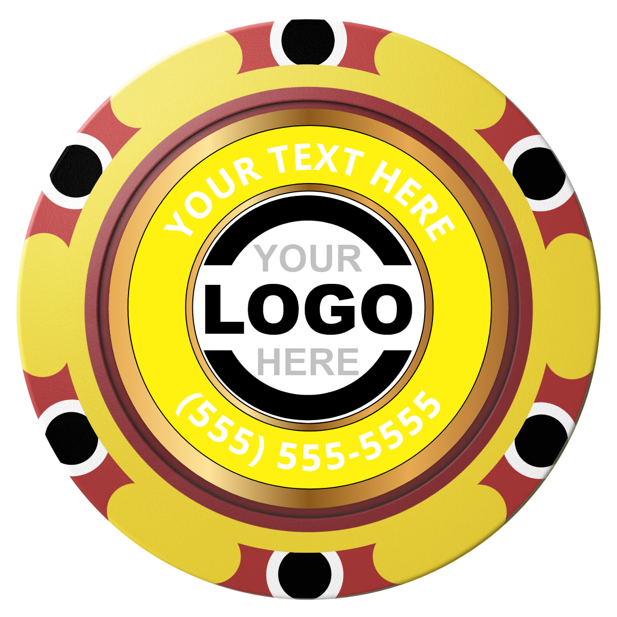 Simple Gold Ring Clay Poker Chips - Yellow / Monte Carlo / 40mm - Front