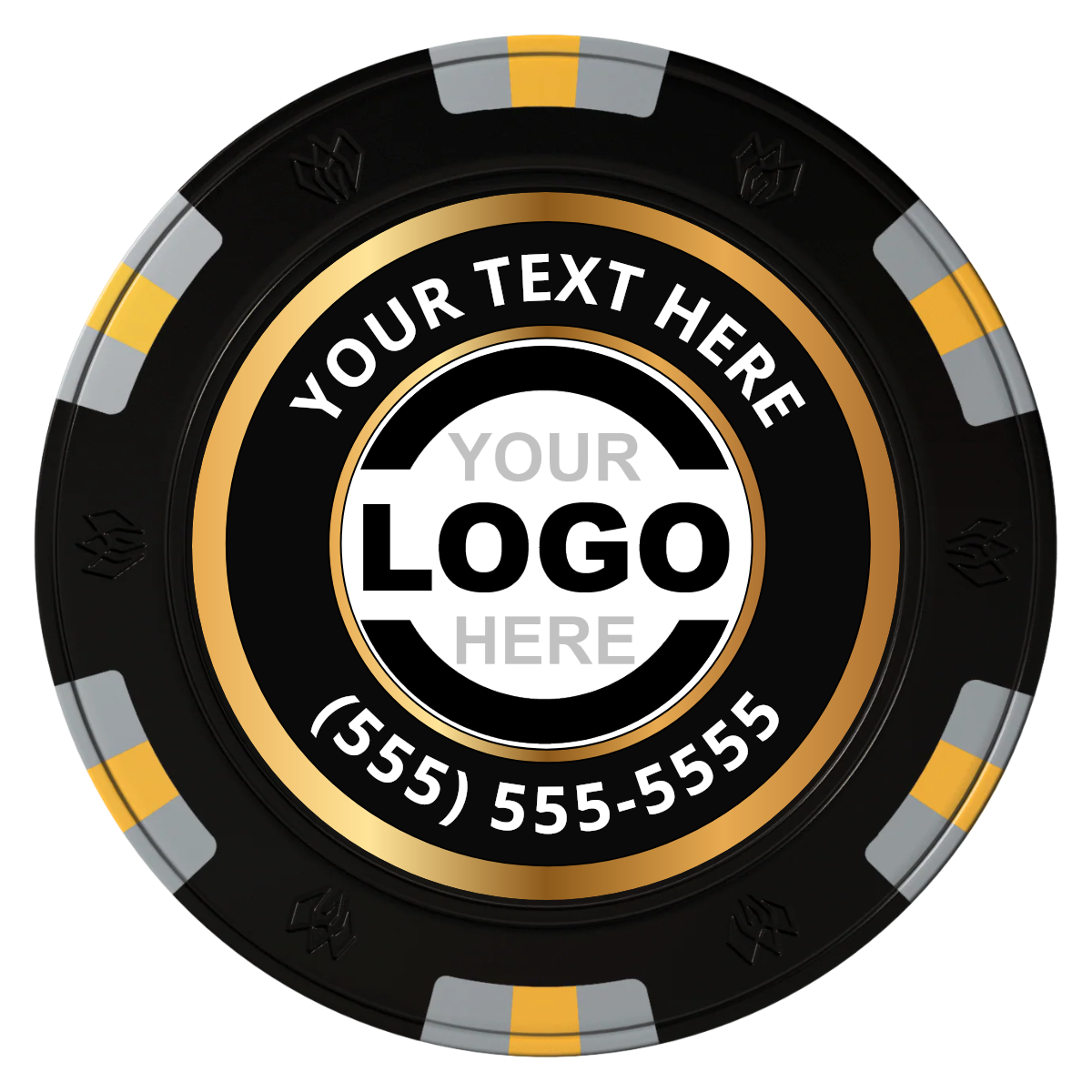 Simple Gold Ring Clay Poker Chips - Black / 6 Spot Gem / 40mm - Front