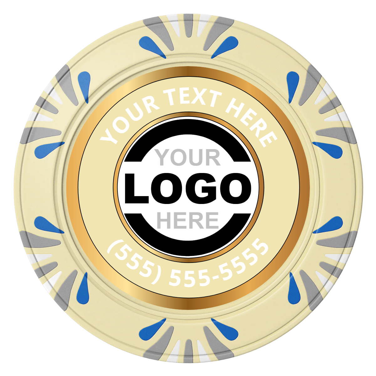 Simple Gold Ring Clay Poker Chips - Ivory / Macau / 40mm - Front