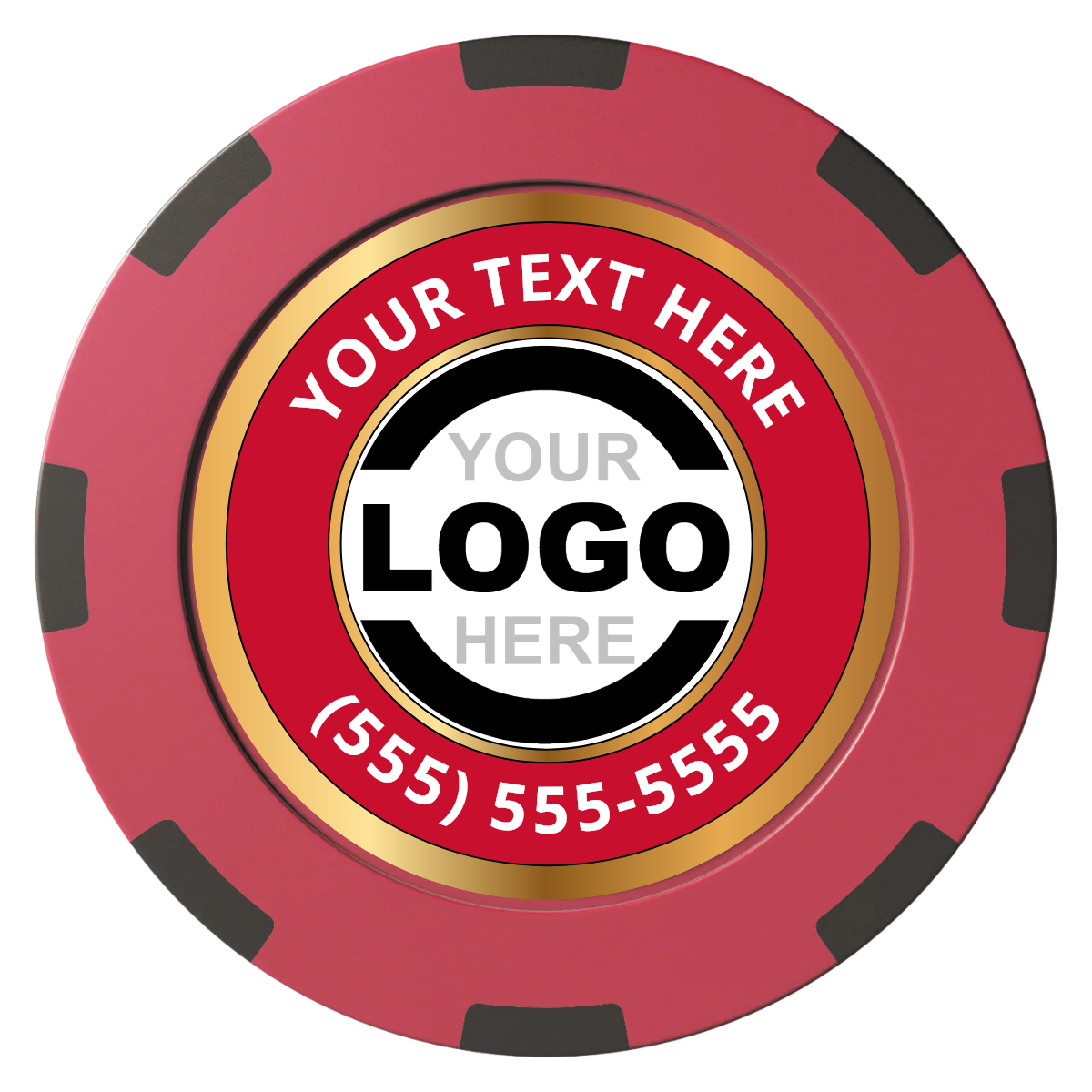 Simple Gold Ring Clay Poker Chips - Red / 8 Spot (2 Tone) / 40mm - Front