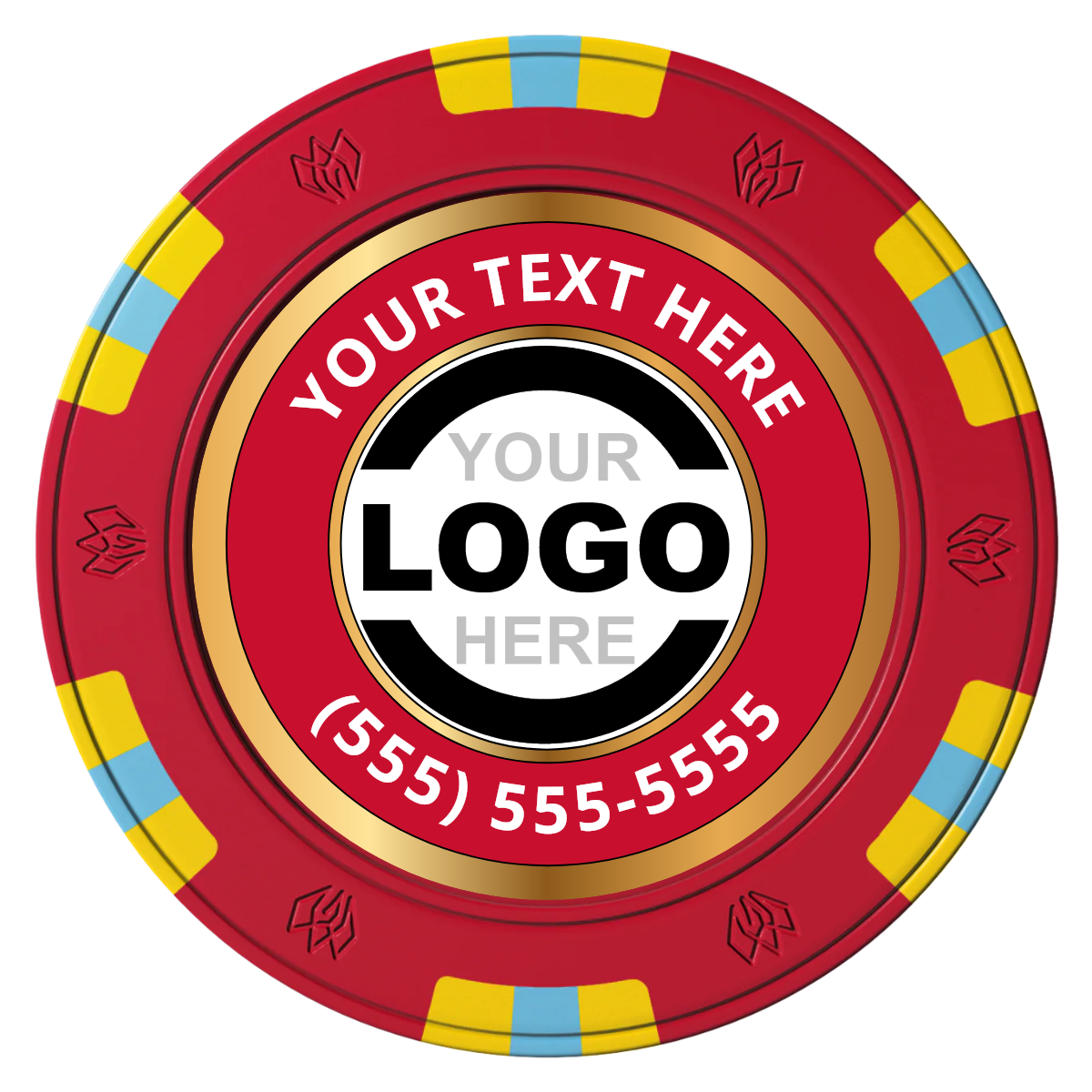 Simple Gold Ring Clay Poker Chips - Red / 6 Spot Gem / 43mm - Front