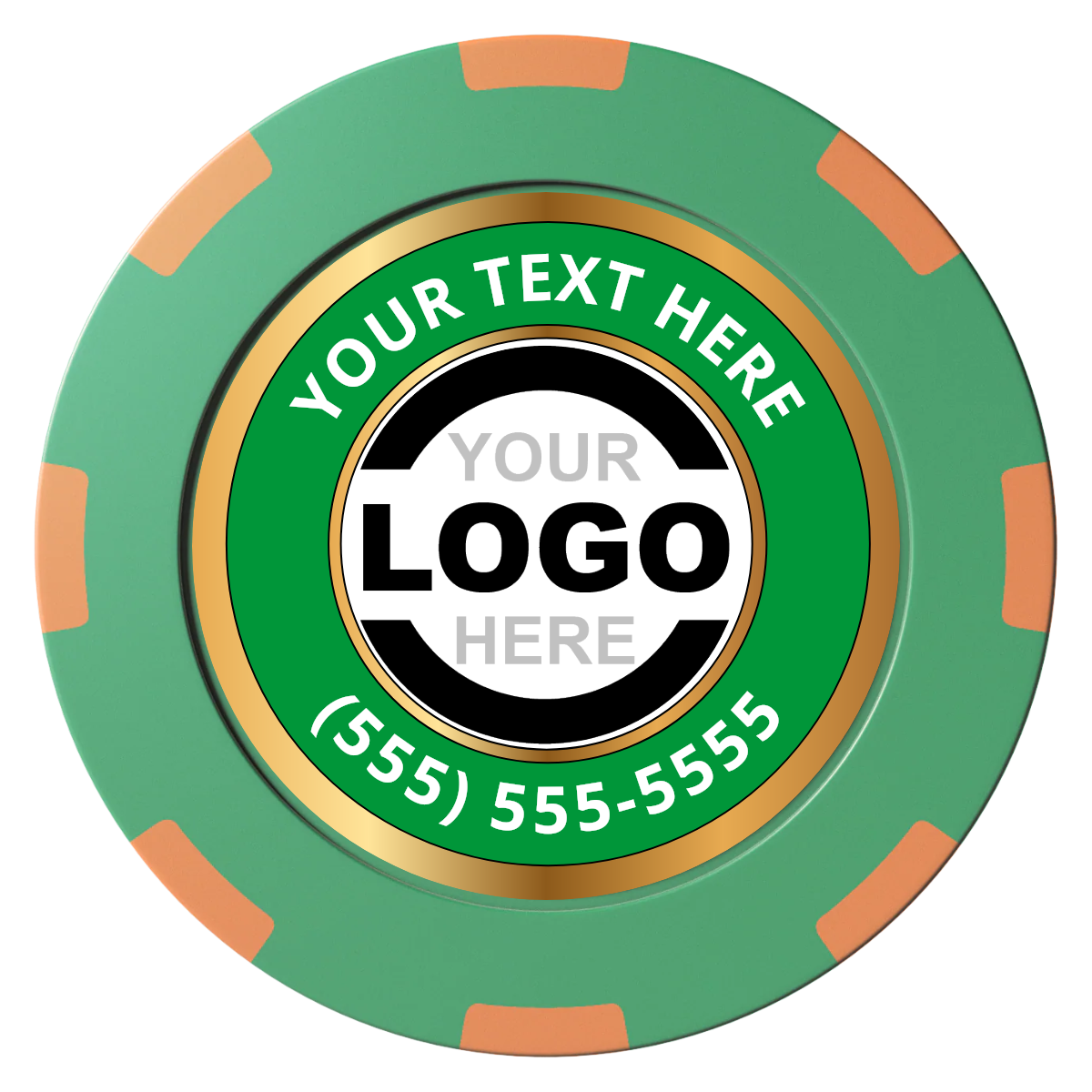 Simple Gold Ring Clay Poker Chips - Green / 8 Spot (2 Tone) / 40mm - Front