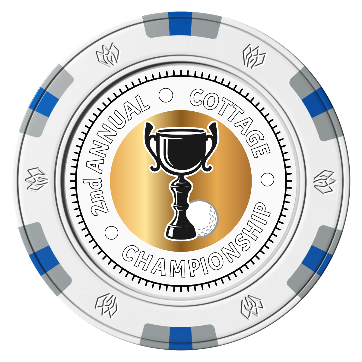 Club Champion Clay Poker Chips - White / 6 Spot Gem / 43mm - Front