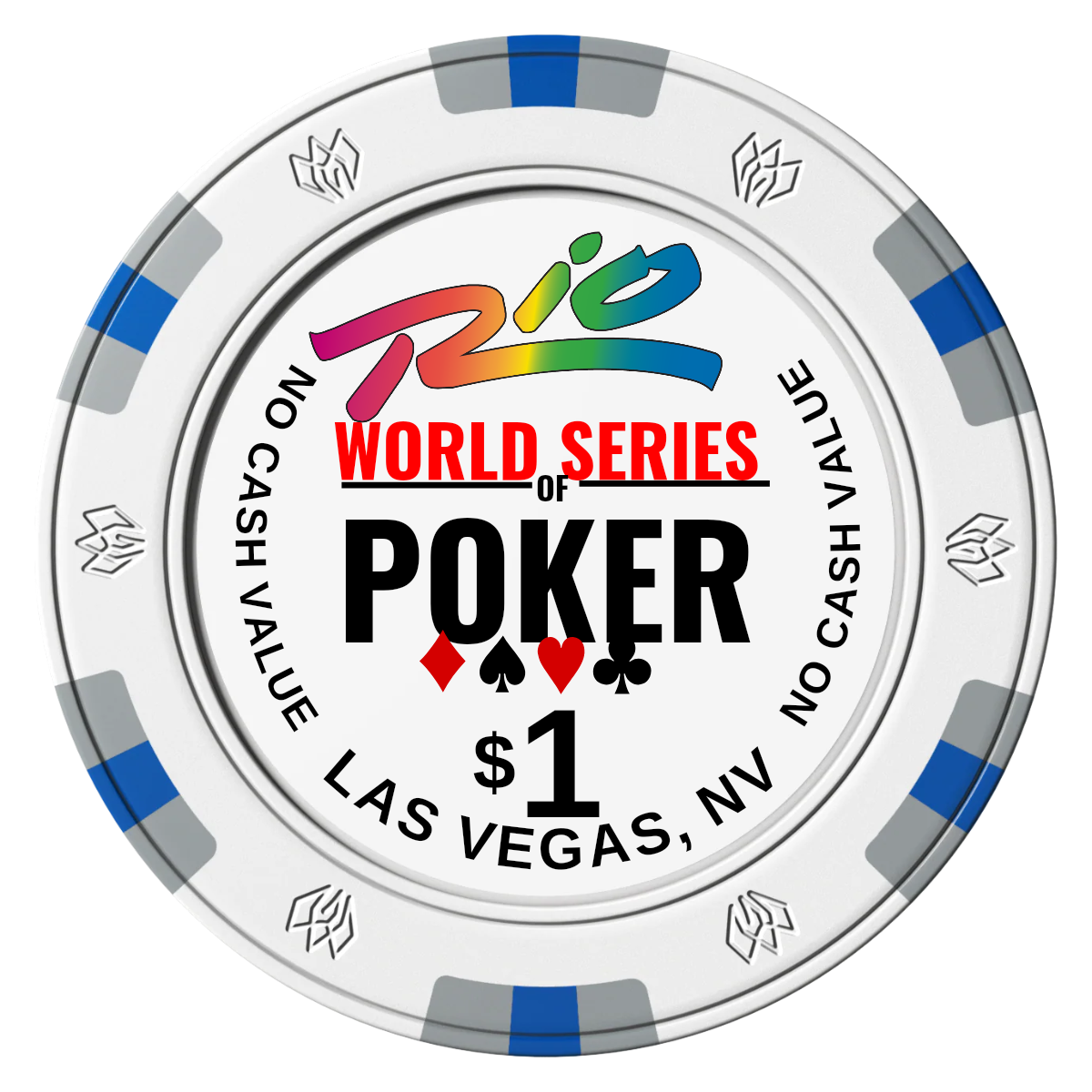 WSOP Clay Poker Chips - White / 6 Spot Gem / 43mm - Front