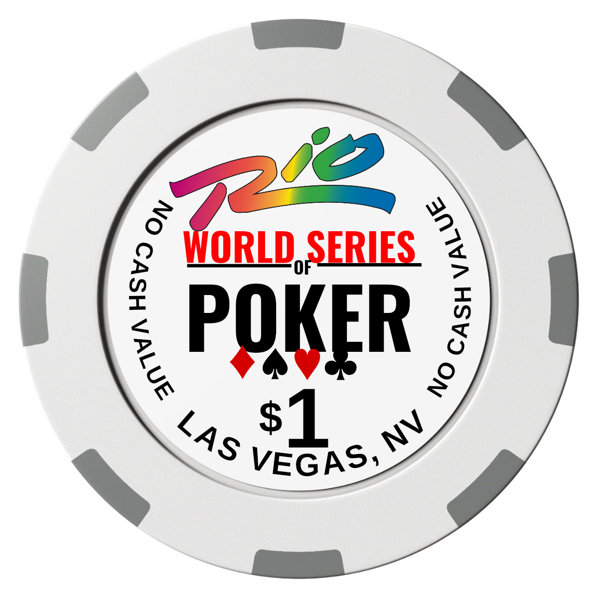 WSOP Clay Poker Chips - White / 8 Spot (2 Tone) / 40mm - Front