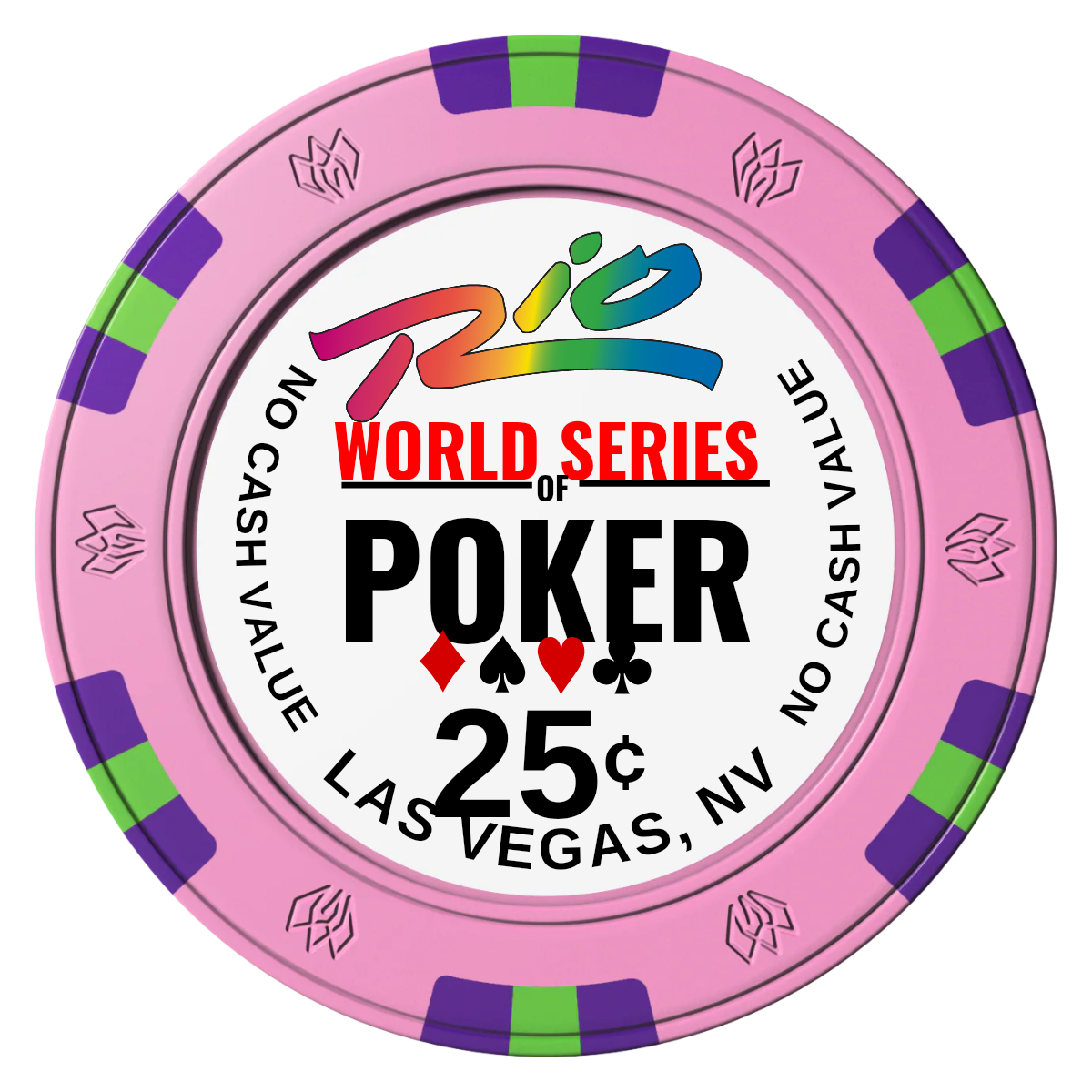 WSOP Clay Poker Chips - Pink / 6 Spot Gem / 43mm - Front