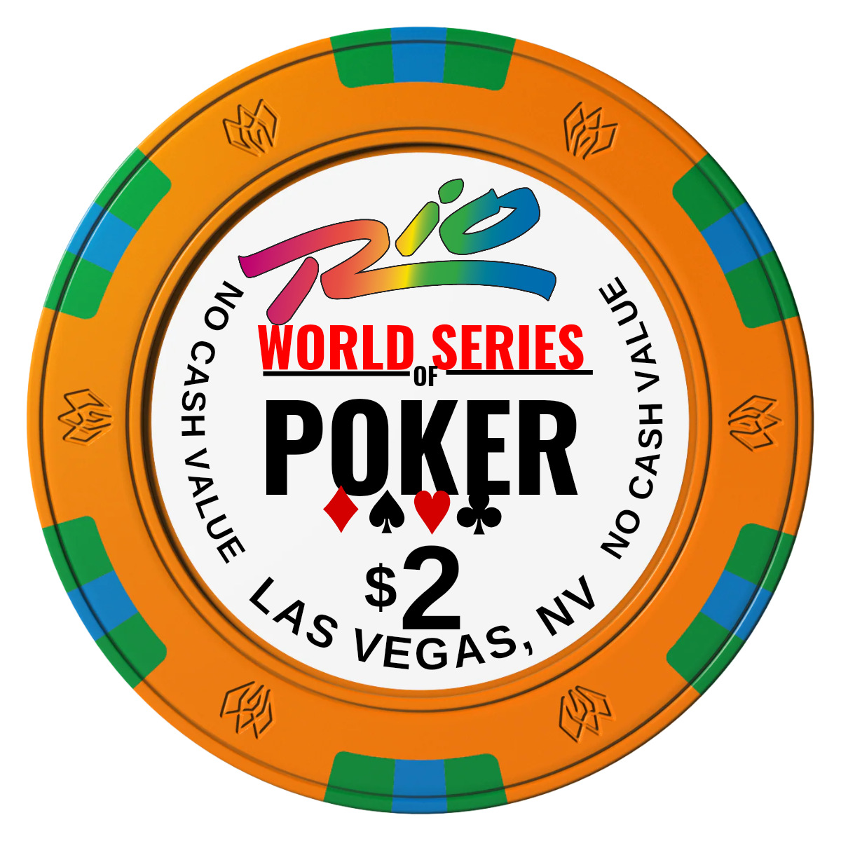 WSOP Clay Poker Chips - Orange / 6 Spot Gem / 40mm - Front