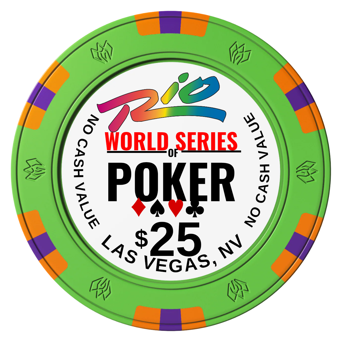 WSOP Clay Poker Chips - Green / 6 Spot Gem / 40mm - Front