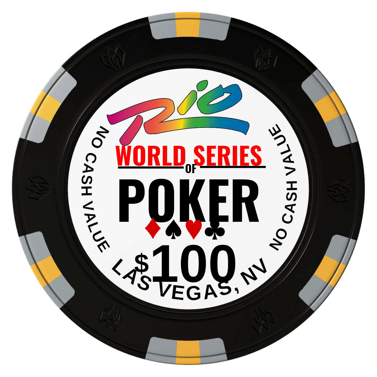 WSOP Clay Poker Chips - Black / 6 Spot Gem / 40mm - Front