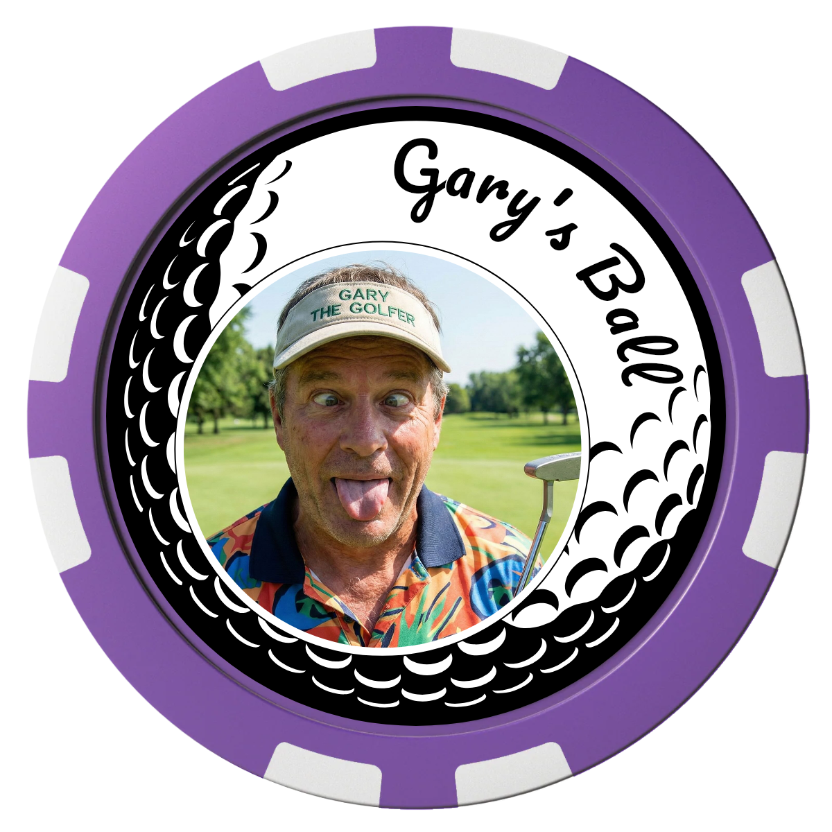 Golf Silhouette Composite Poker Chips - Purple / 8 Stripe - Front