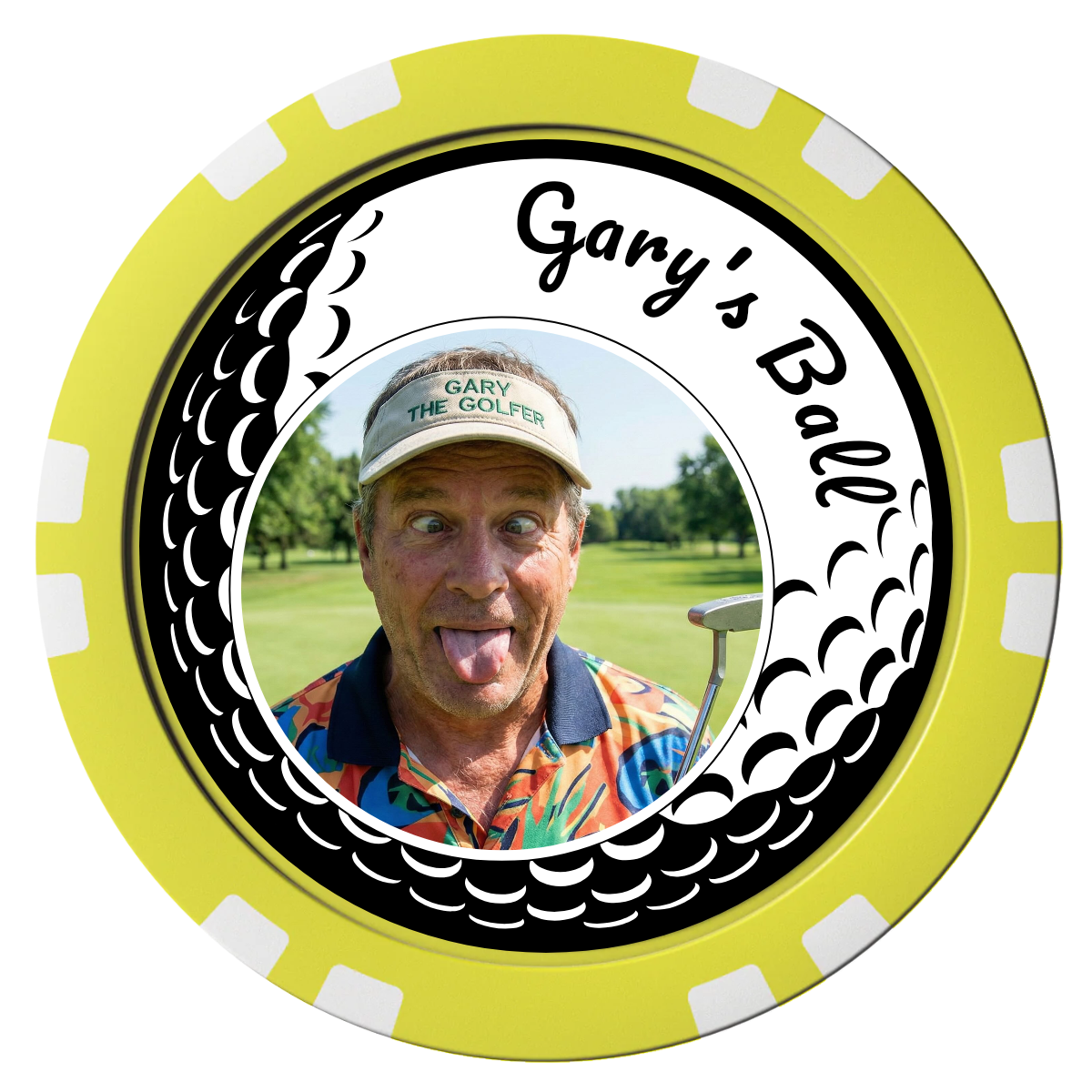 Golf Silhouette Composite Poker Chips - Yellow / Double Stripe - Front