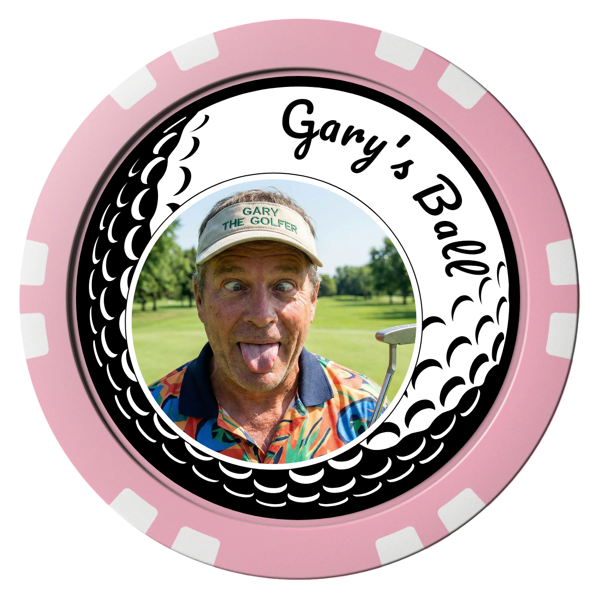 Golf Silhouette Composite Poker Chips - Pink / Double Stripe - Front