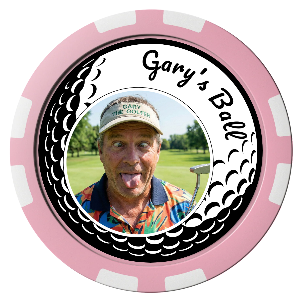 Golf Silhouette Composite Poker Chips - Pink / 8 Stripe - Front