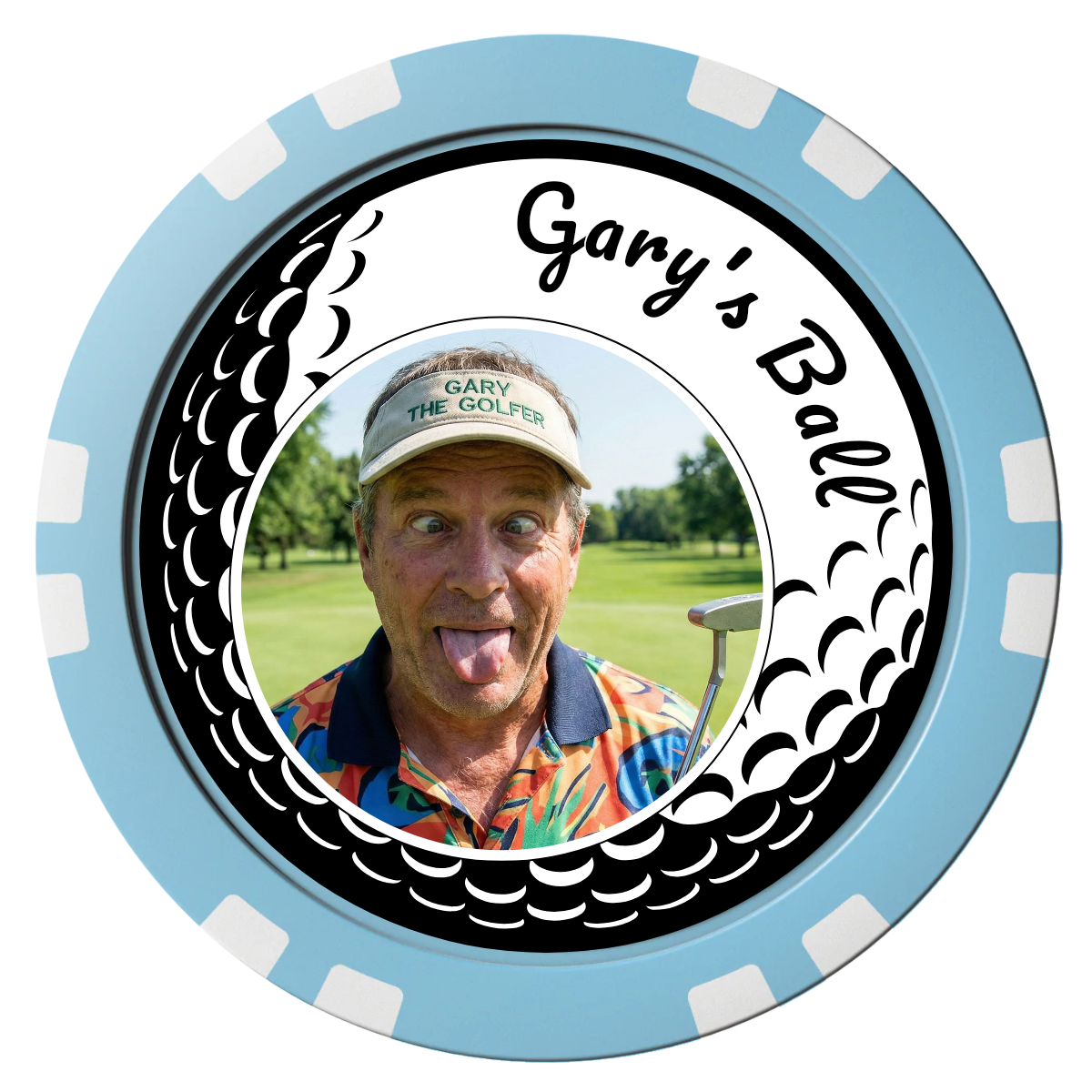 Golf Silhouette Composite Poker Chips - Light Blue / Double Stripe - Front