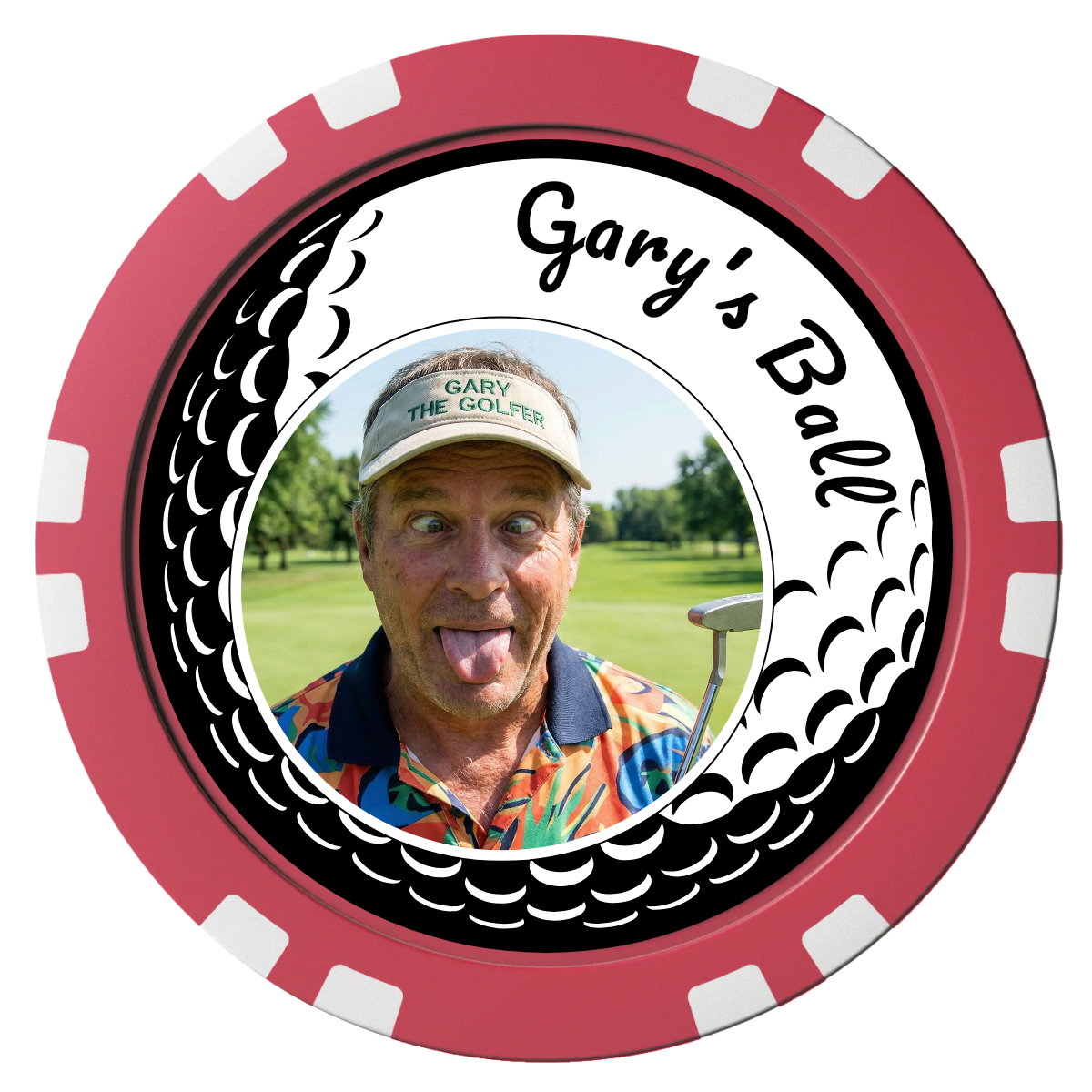 Golf Silhouette Composite Poker Chips - Red / Double Stripe - Front