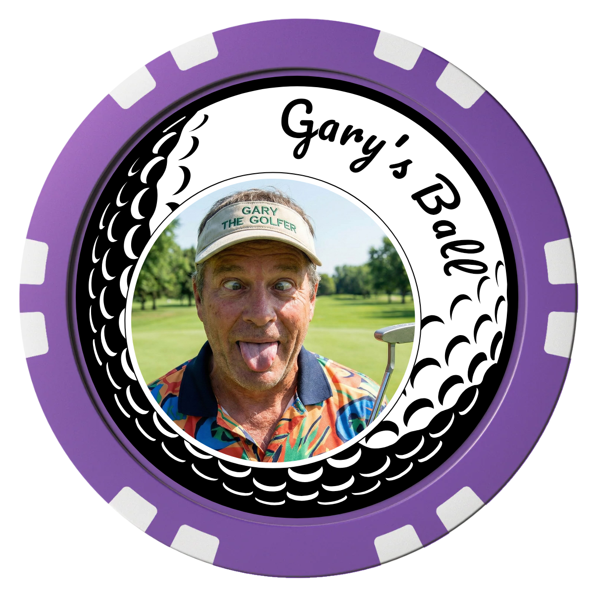 Golf Silhouette Composite Poker Chips - Purple / Double Stripe - Front