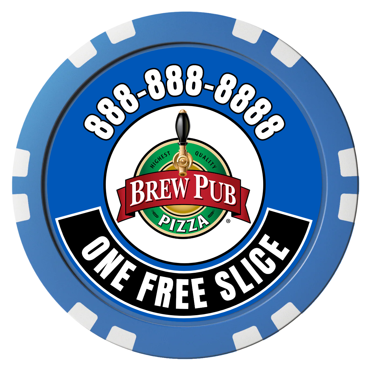 Double Pint with Logo Composite Poker Chips - Blue / Double Stripe - Front
