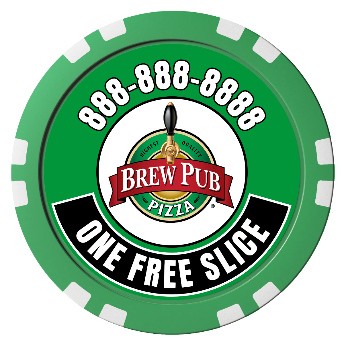 Double Pint with Logo Composite Poker Chips - Green / Double Stripe - Front