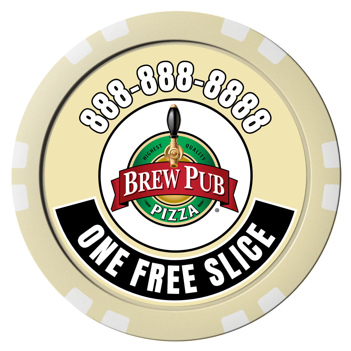 Double Pint with Logo Composite Poker Chips - Ivory / Double Stripe - Front