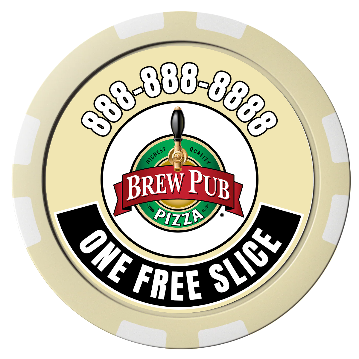 Double Pint with Logo Composite Poker Chips - Ivory / 8 Stripe - Front