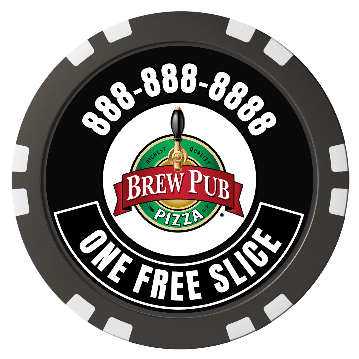 Double Pint with Logo Composite Poker Chips - Black / Double Stripe - Front
