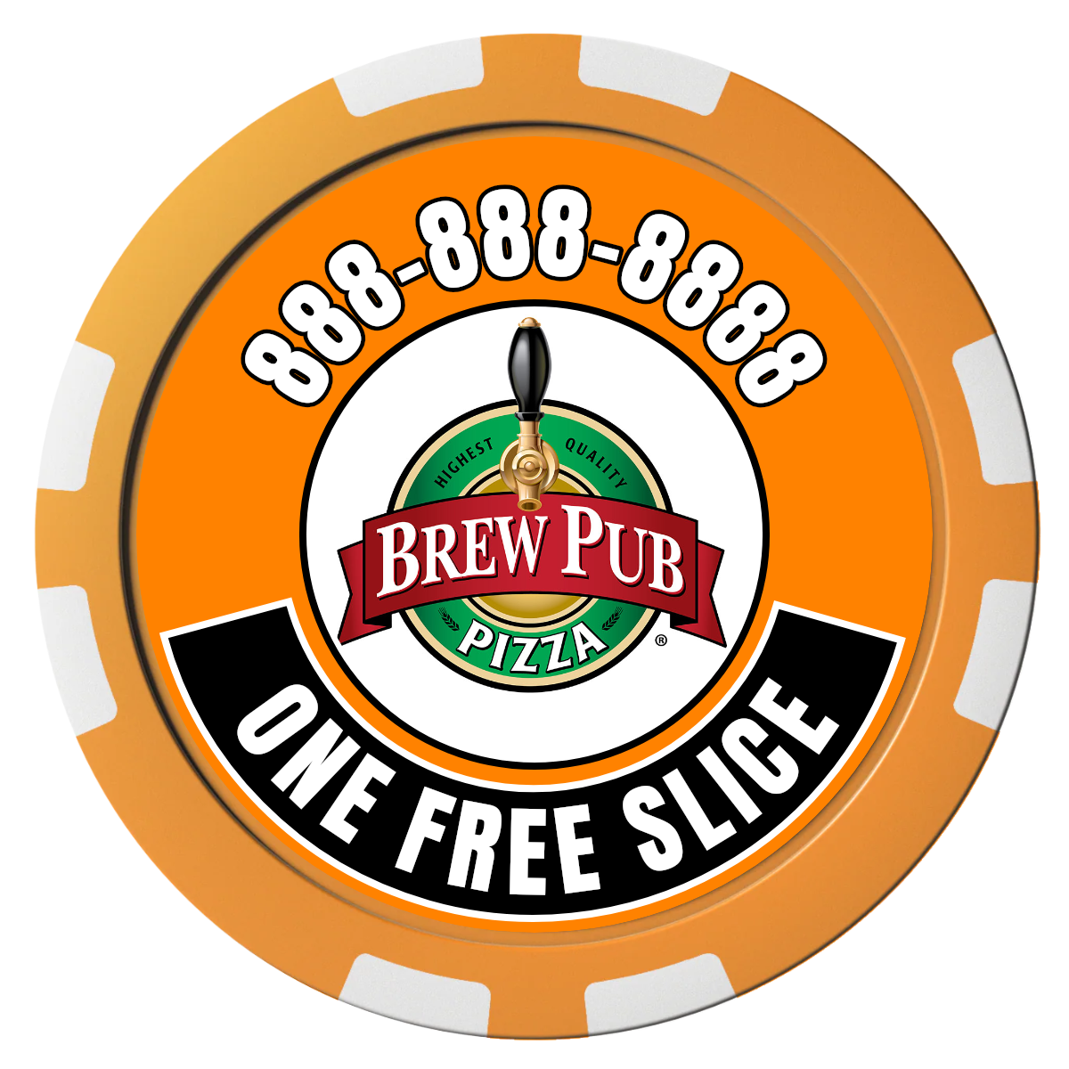 Double Pint with Logo Composite Poker Chips - Orange / 8 Stripe - Front