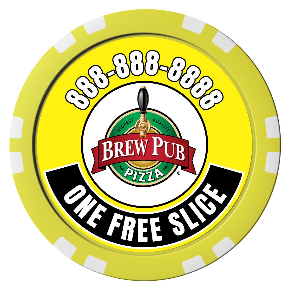 Double Pint with Logo Composite Poker Chips - Yellow / Double Stripe - Front