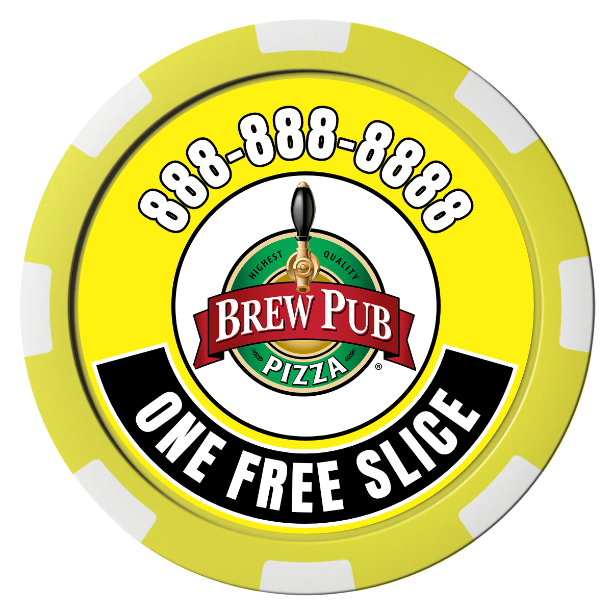 Double Pint with Logo Composite Poker Chips - Yellow / 8 Stripe - Front