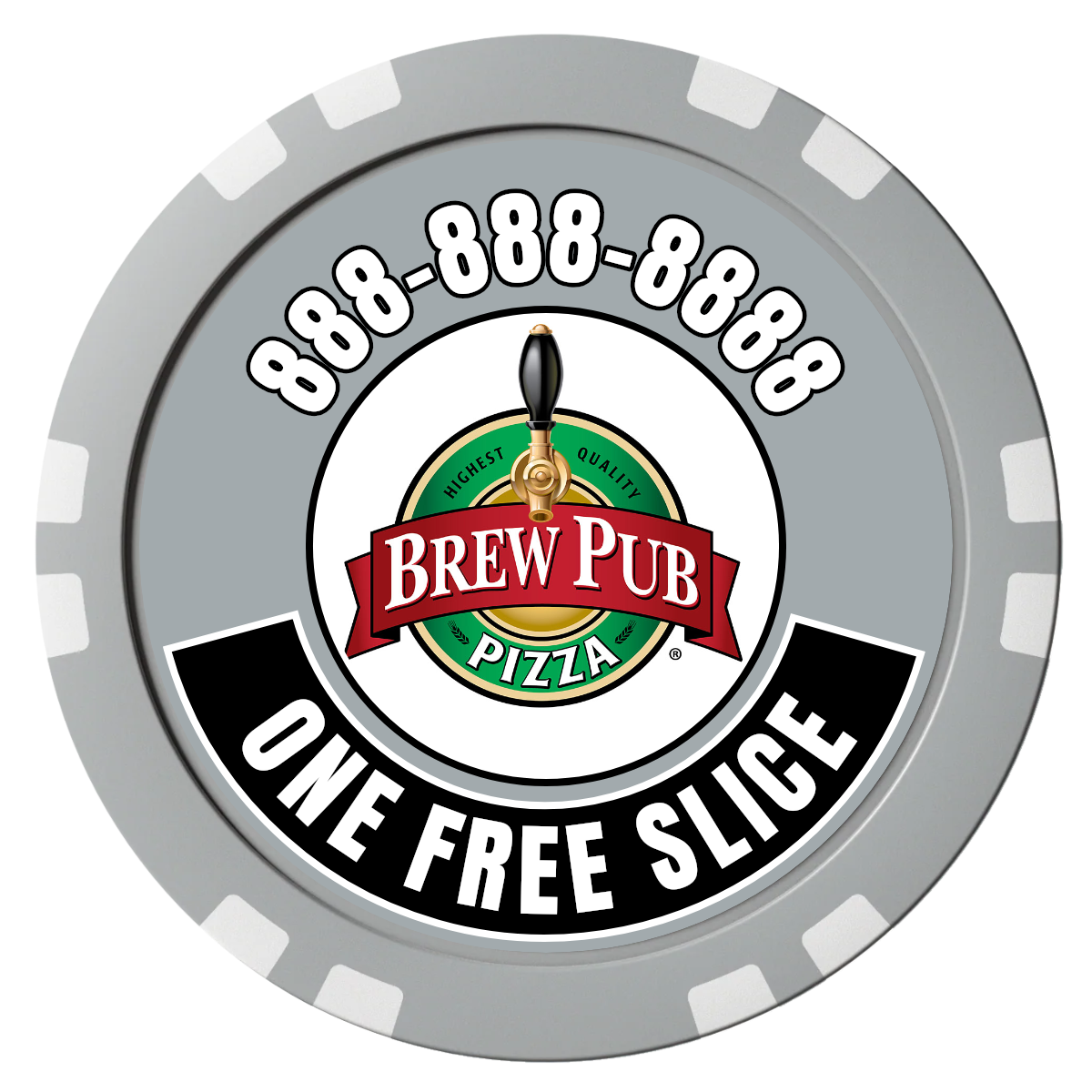 Double Pint with Logo Composite Poker Chips - Gray / Double Stripe - Front