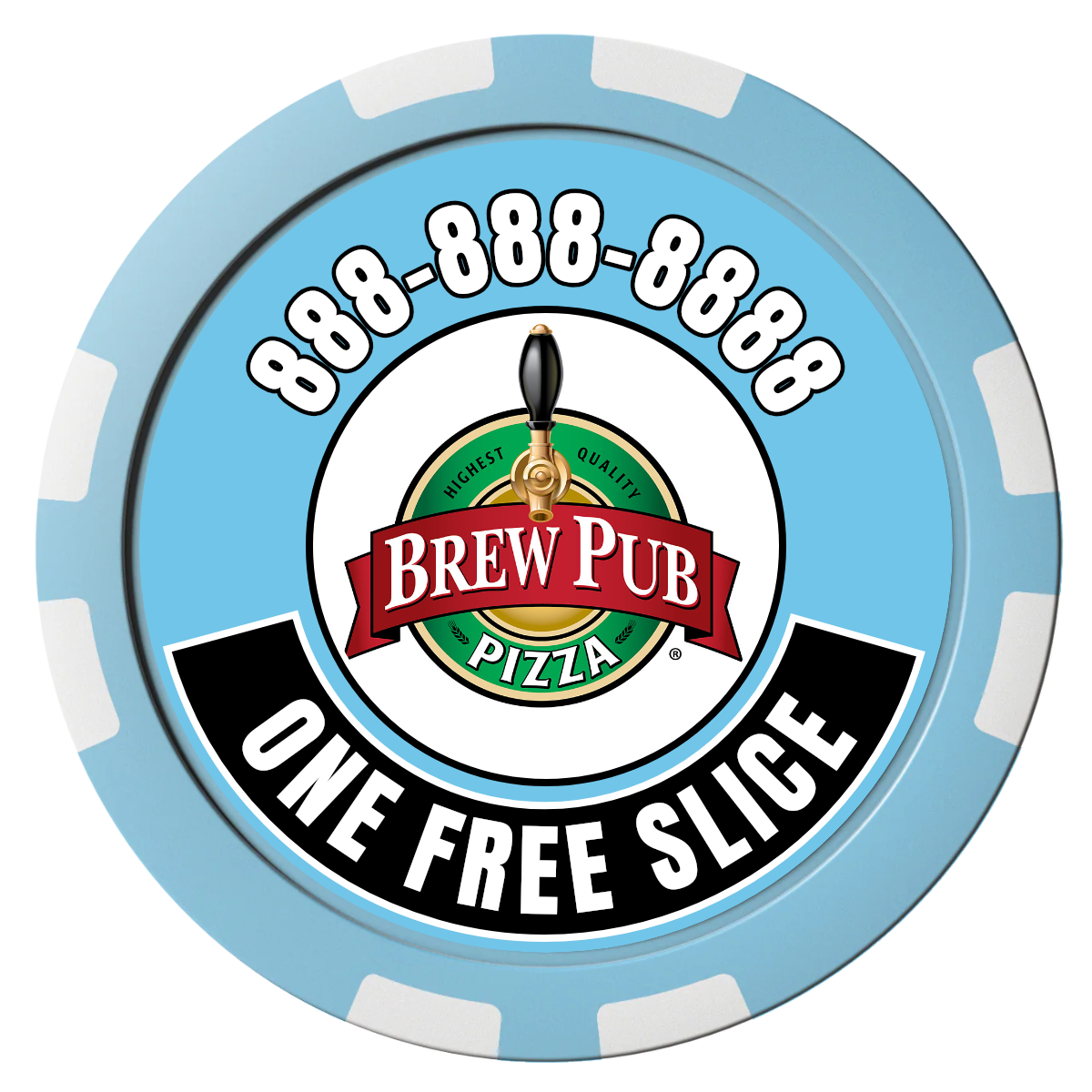 Double Pint with Logo Composite Poker Chips - Light Blue / 8 Stripe - Front