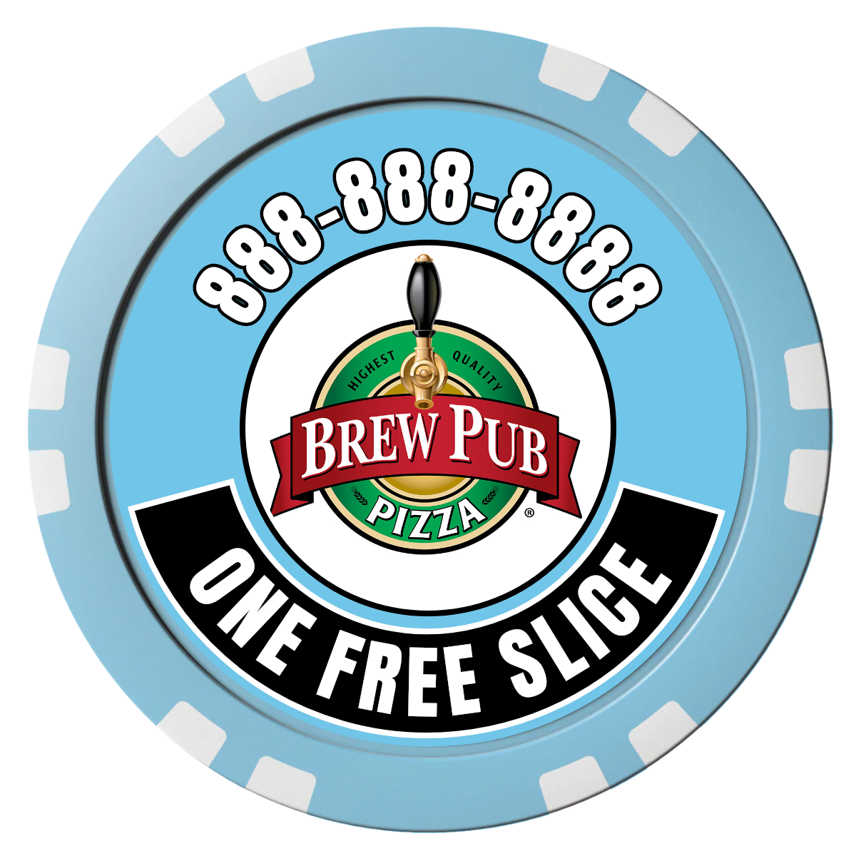 Double Pint with Logo Composite Poker Chips - Light Blue / Double Stripe - Front
