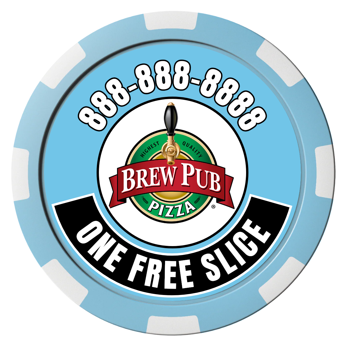 Double Pint with Logo Composite Poker Chips - Light Blue / 8 Spot - Front