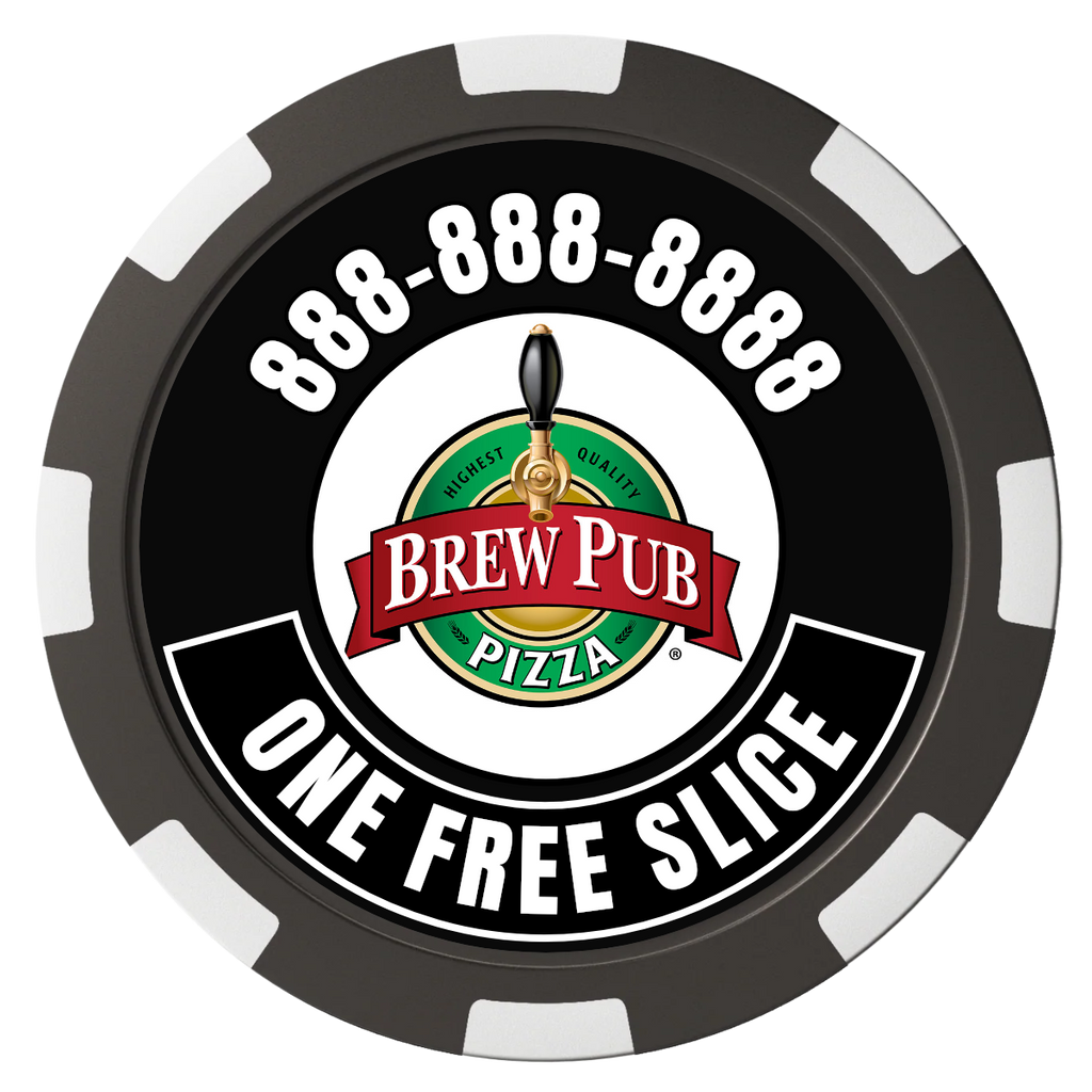 Double Pint with Logo Composite Poker Chips - Black / 8 Spot - Front