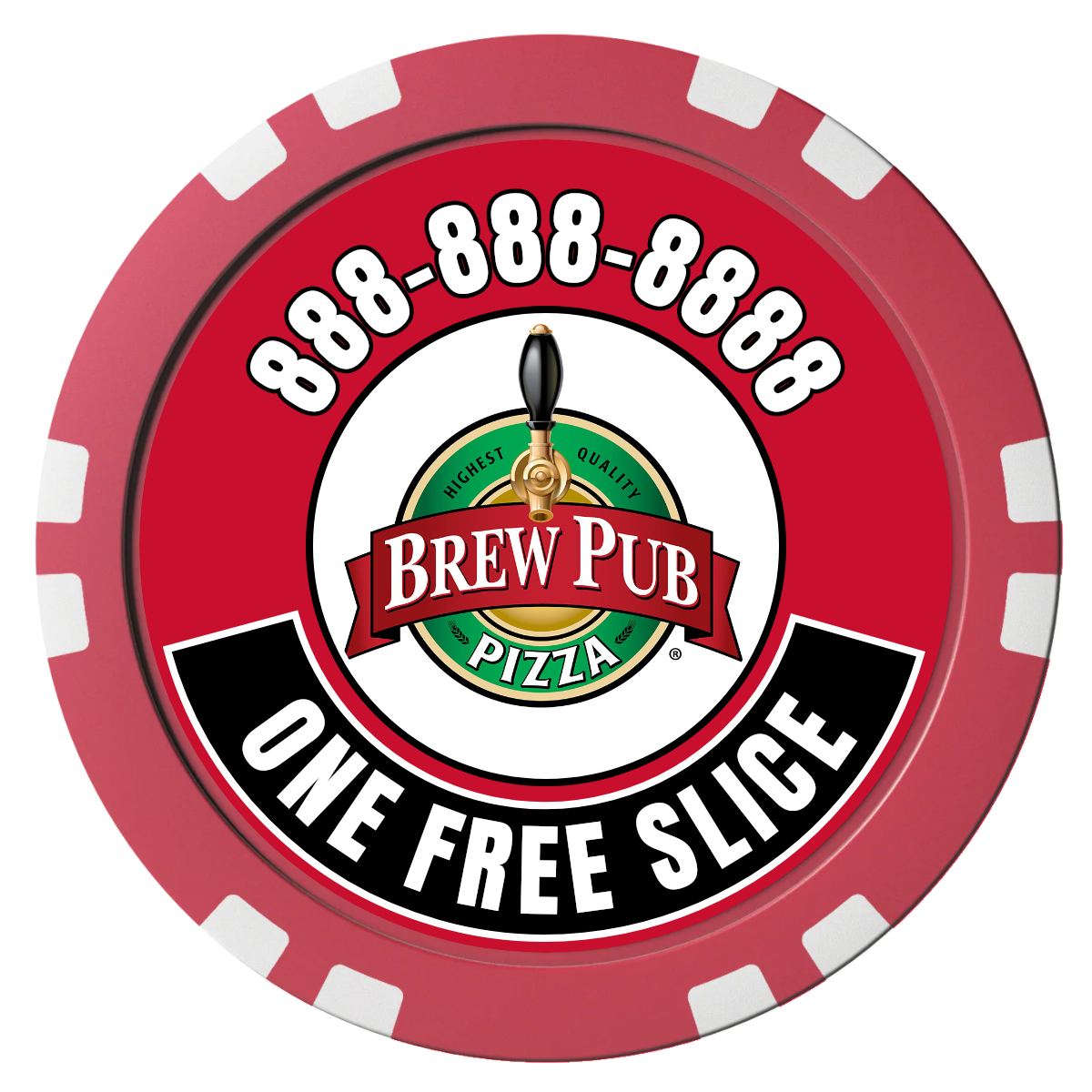 Double Pint with Logo Composite Poker Chips - Red / Double Stripe - Front