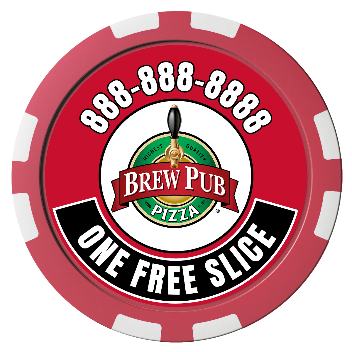 Double Pint with Logo Composite Poker Chips - Red / 8 Stripe - Front