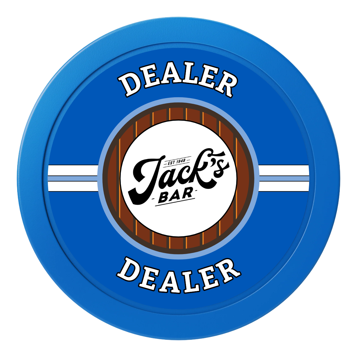 Jack's Bar 2" Oversized Poker Chip - Custom Dealer Button & Card Protector - Blue - Front