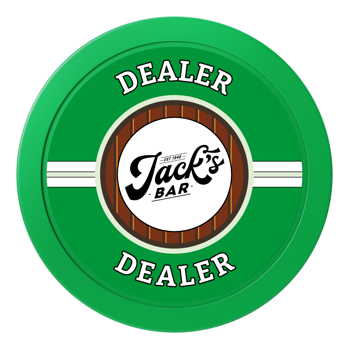 Jack's Bar 2" Oversized Poker Chip - Custom Dealer Button & Card Protector - Green - Front