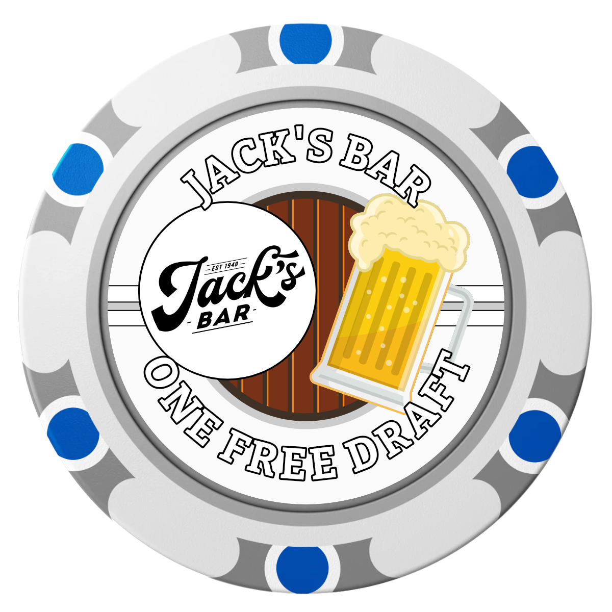 Jack's Bar Clay Poker Chips - White / Monte Carlo / 40mm - Front