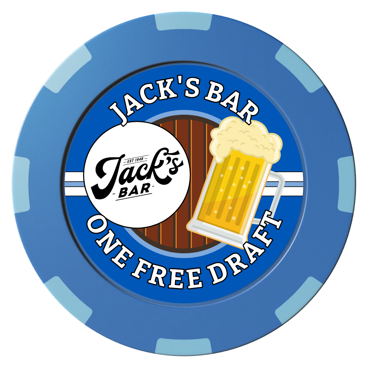 Jack's Bar Clay Poker Chips - Blue / 8 Spot (2 Tone) / 40mm - Front