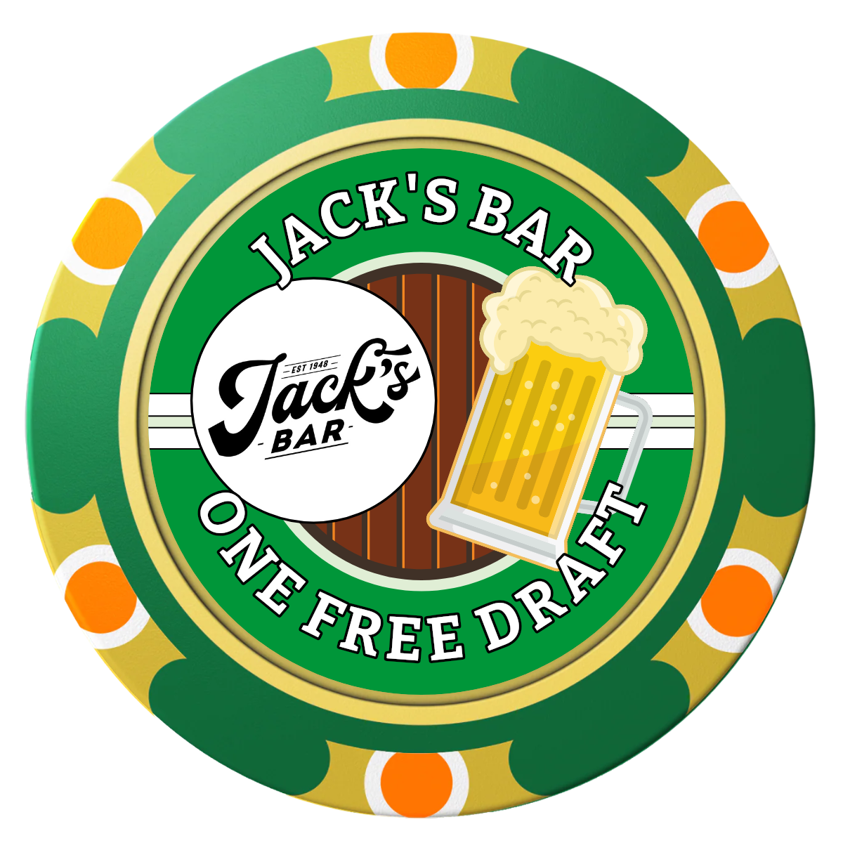 Jack's Bar Clay Poker Chips - Green / Monte Carlo / 40mm - Front