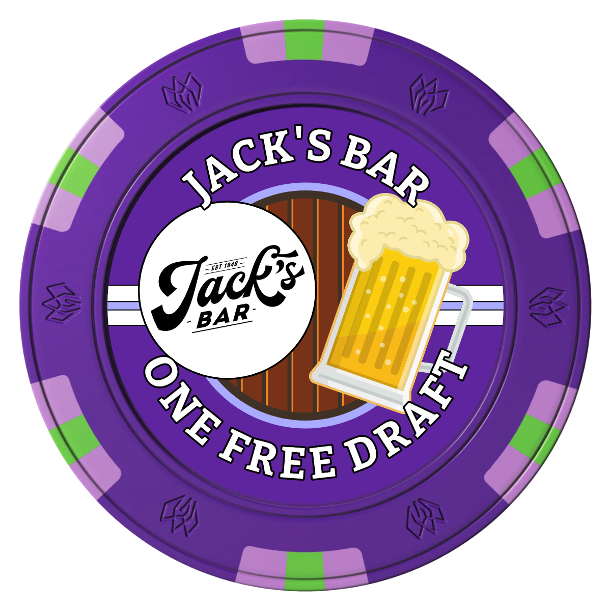 Jack's Bar Clay Poker Chips - Purple / 6 Spot Gem / 40mm - Front