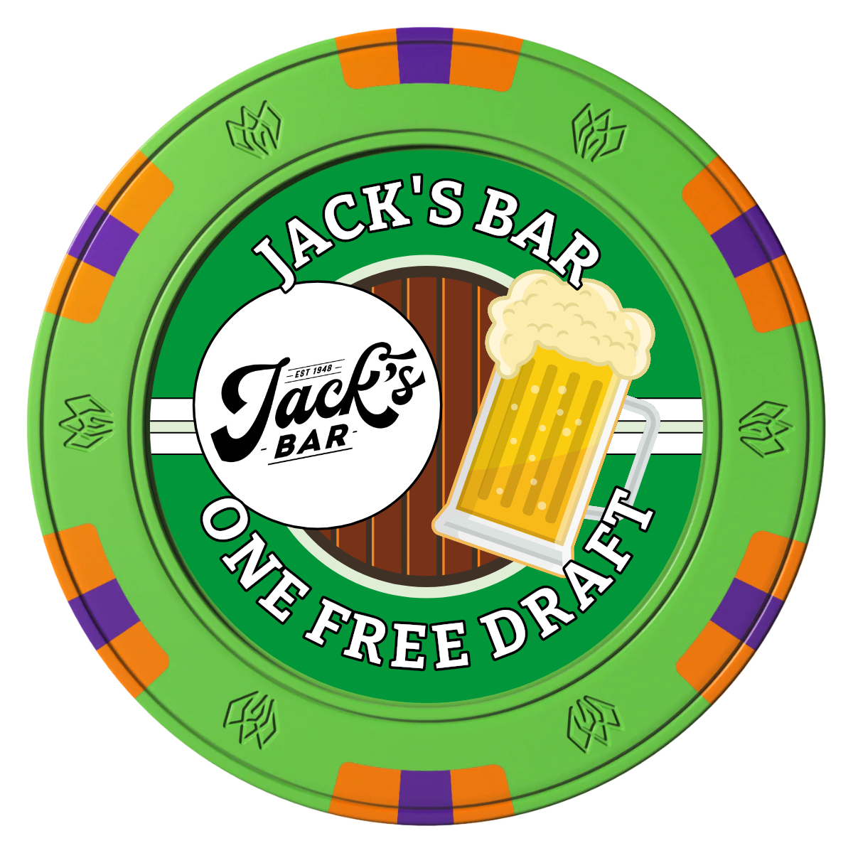 Jack's Bar Clay Poker Chips - Green / 6 Spot Gem / 43mm - Front