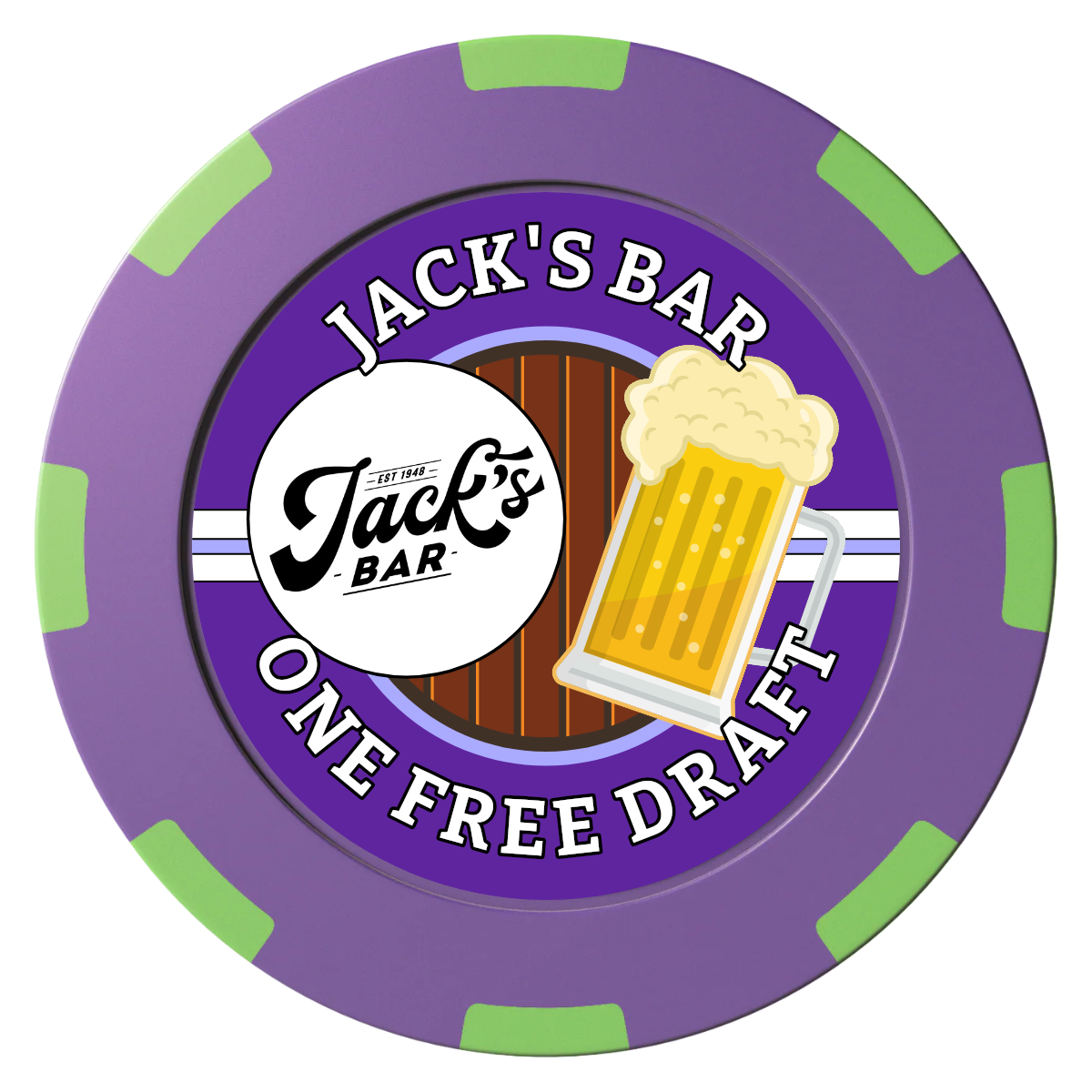 Jack's Bar Clay Poker Chips - Purple / 8 Spot (2 Tone) / 40mm - Front